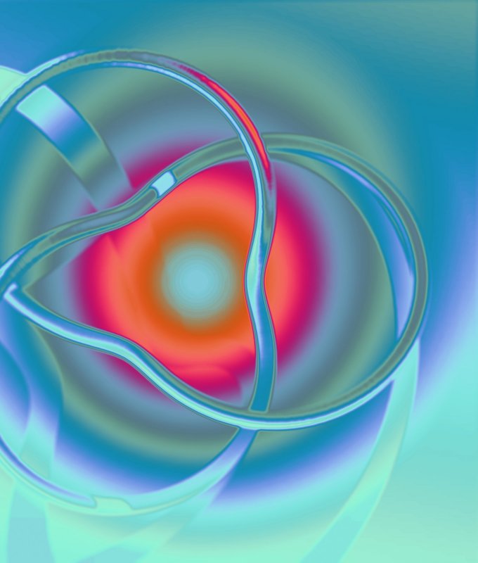 Visualisation artistique d’un nœud (courbe fermée dans l’espace tridimensionnel) de trèfle.